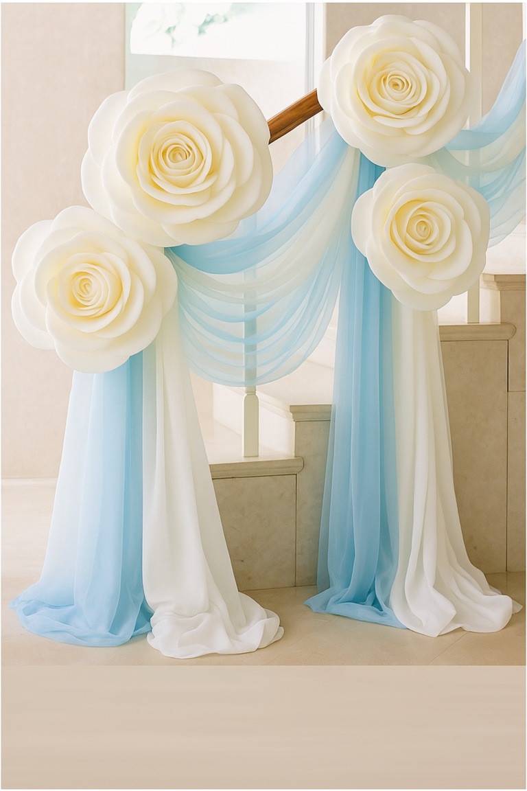 Blue and white drapes