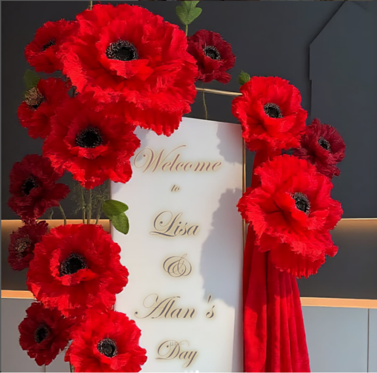 red poppy wedding sign